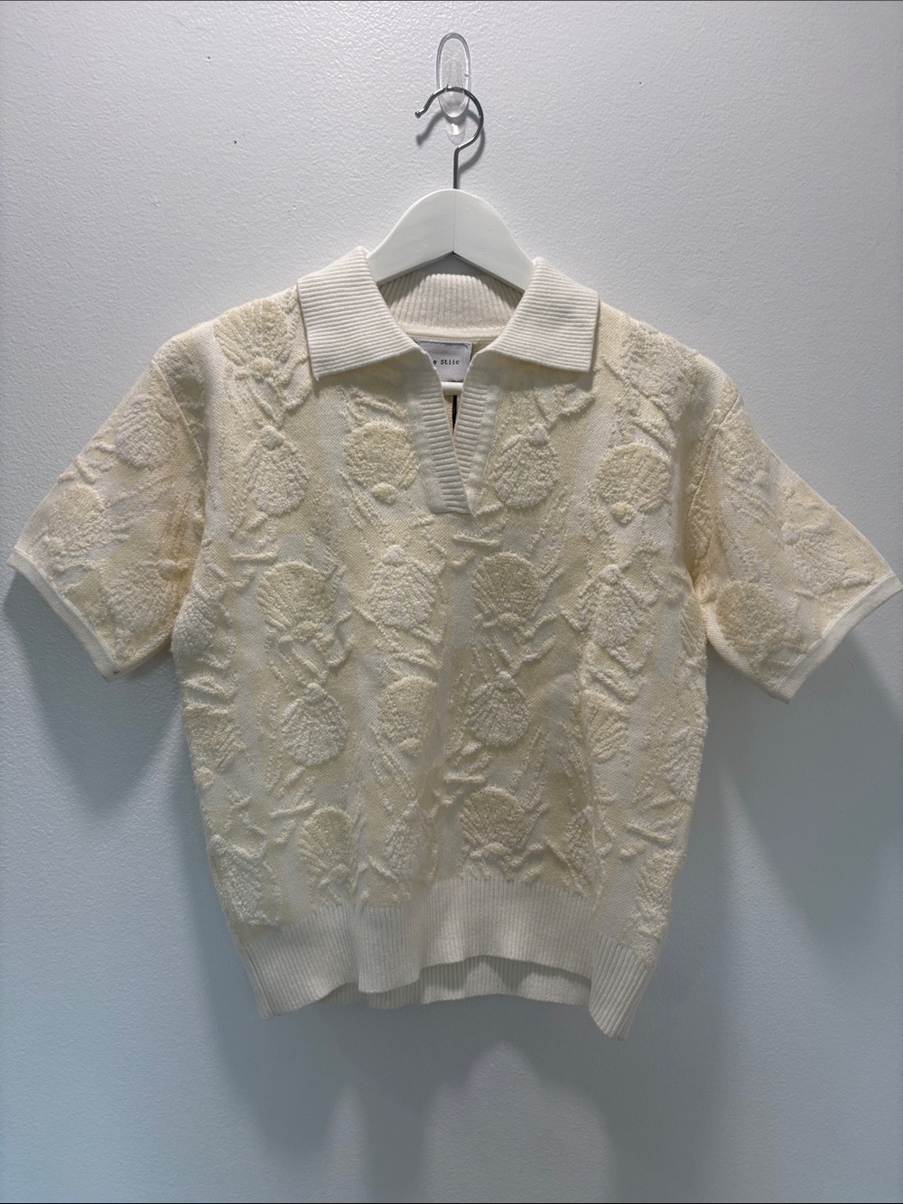 Rue stiic Cream Textured Polo Knit Top